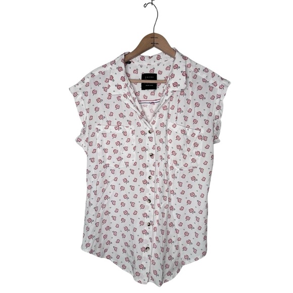 Jachs Girlfriend | Cap Sleeve Button Down Shirt Printed Blouse Size Small - Picture 2 of 8